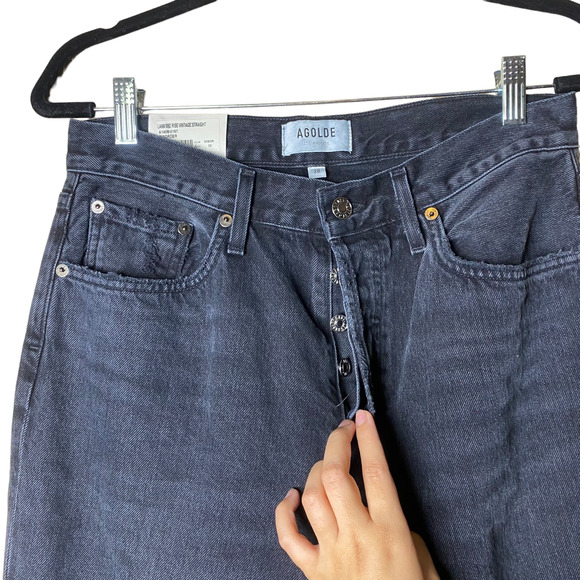 NWT Agolde lana mid rise vintage straight black distressed jeans sz 28 - Picture 4 of 8